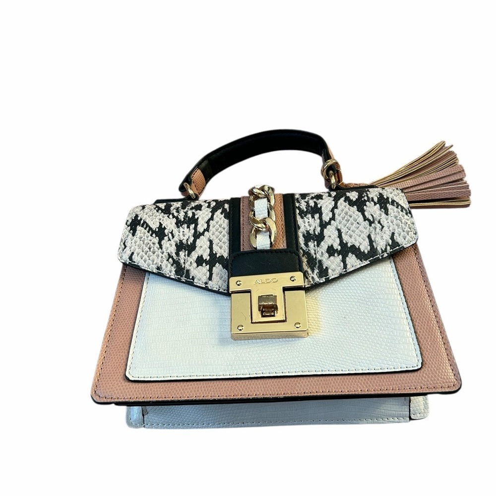 Aldo Martis Snakeskin Neutral Top Handle Handbag Purse NO CROSSBODY STRAP - Picture 3 of 10
